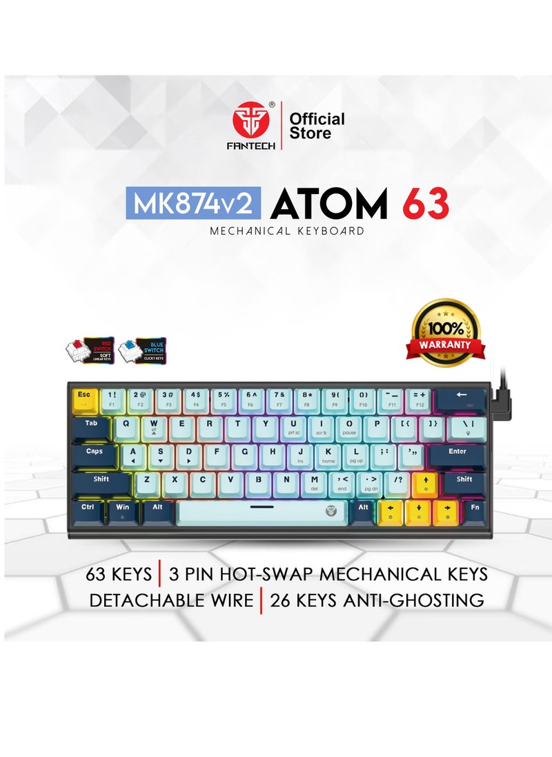 FANTECH MK874 V2 ATOM 63 MIZU EDITION MECHANICAL KEYBOARD SKYBLUE  - Image 1