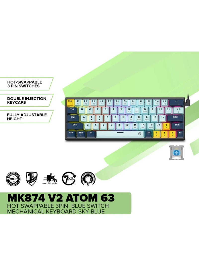 FANTECH MK874 V2 ATOM 63 MIZU EDITION MECHANICAL KEYBOARD SKYBLUE  - Image 4