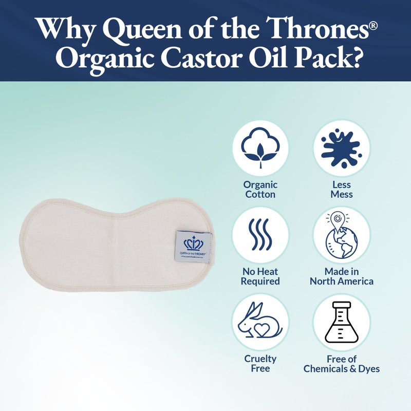 QUEEN OF THE THRONES حزمة زيت الخروع لدرقية الملكة من العروش - بدون حرارة، أقل فوضى، قابلة لإعادة الاستخدام - قطن عضوي، ملائمة مريحة، أحزمة ناعمة مصممة من قبل طبيب ناتوروباثي - Image 3