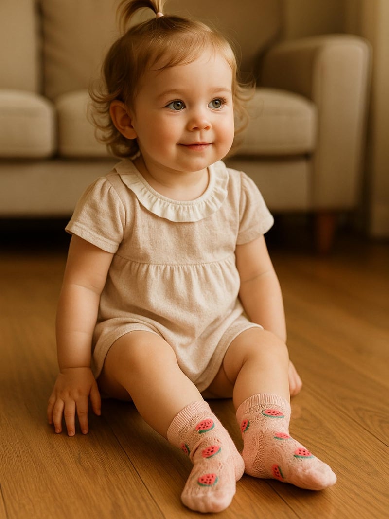GUCHIGU Soft Cotton Ultra Thin Mesh Ankle Socks for Girls BS2250A (For 1-3 Years, 5 Pairs Socks) - Image 3
