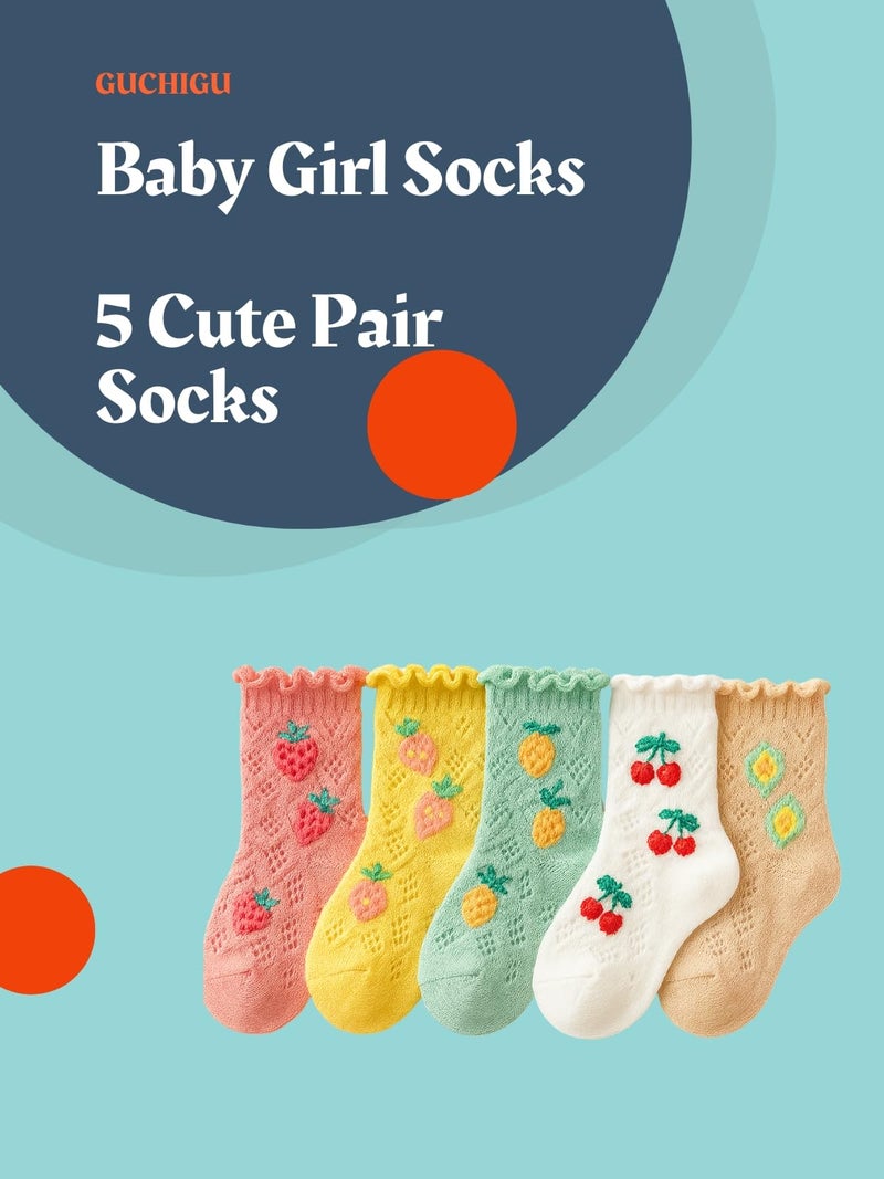 GUCHIGU Soft Cotton Ultra Thin Mesh Ankle Socks for Girls BS2250A (For 1-3 Years, 5 Pairs Socks) - Image 4
