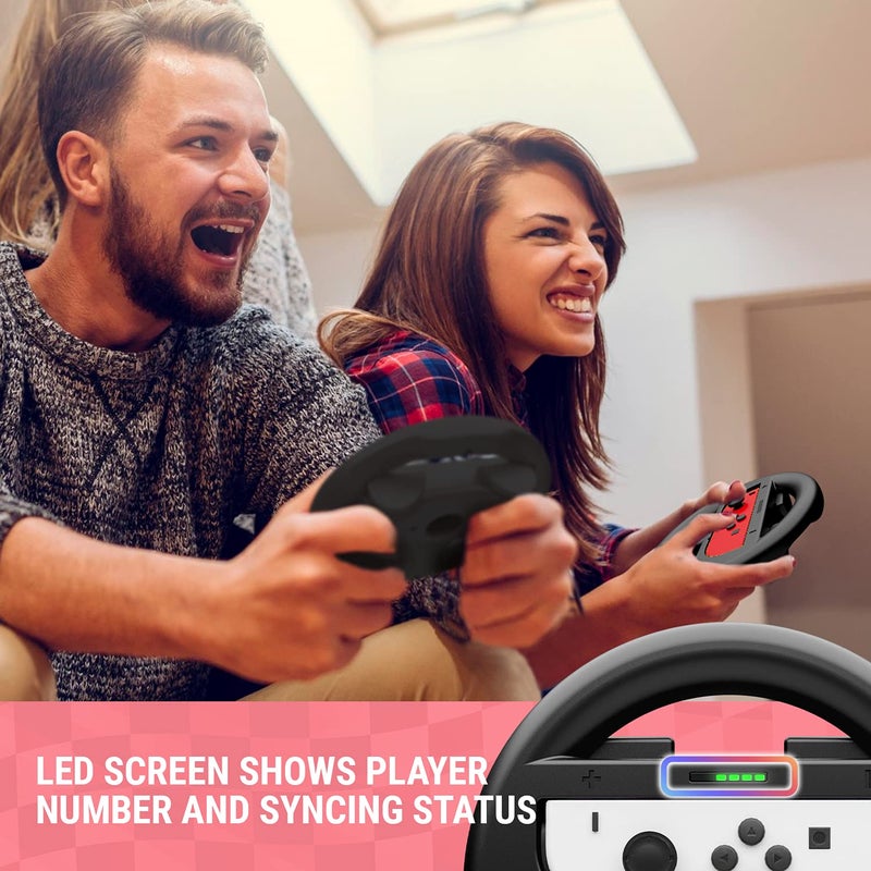 Orzly Steering Wheels for Nintendo Switch & OLED Console JoyCons, Racing Wheels for Mario Kart 8 Deluxe [Mariokart Switch Steering Wheel Joycon Controller Attachment Accessories]-TWIN PACK [2X Black] - Image 4
