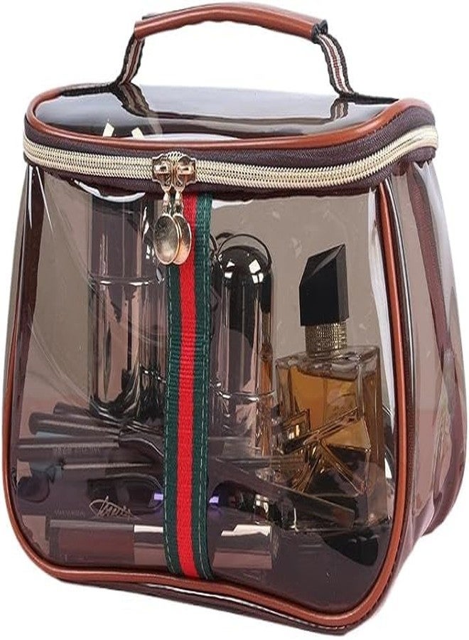 WEBUEP New Retro Vintage Vanity Bag Makeup Bag Large Capacity Waterproof Transparent Toiletry Bag Luxury Cosmetic Bag Women Ladies Travel Storage Case (Coffee) (Coffee) - Image 1