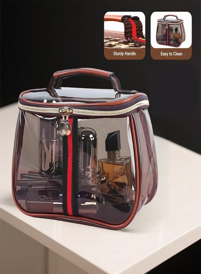 WEBUEP New Retro Vintage Vanity Bag Makeup Bag Large Capacity Waterproof Transparent Toiletry Bag Luxury Cosmetic Bag Women Ladies Travel Storage Case (Coffee) (Coffee) - Image 3