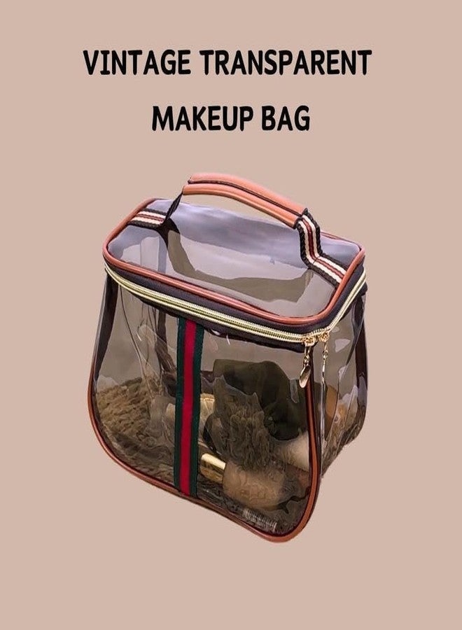 WEBUEP New Retro Vintage Vanity Bag Makeup Bag Large Capacity Waterproof Transparent Toiletry Bag Luxury Cosmetic Bag Women Ladies Travel Storage Case (Coffee) (Coffee) - Image 5