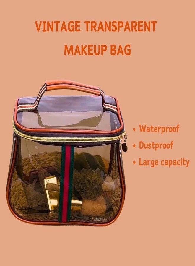 WEBUEP New Retro Vintage Vanity Bag Makeup Bag Large Capacity Waterproof Transparent Toiletry Bag Luxury Cosmetic Bag Women Ladies Travel Storage Case (Coffee) (Coffee) - Image 4