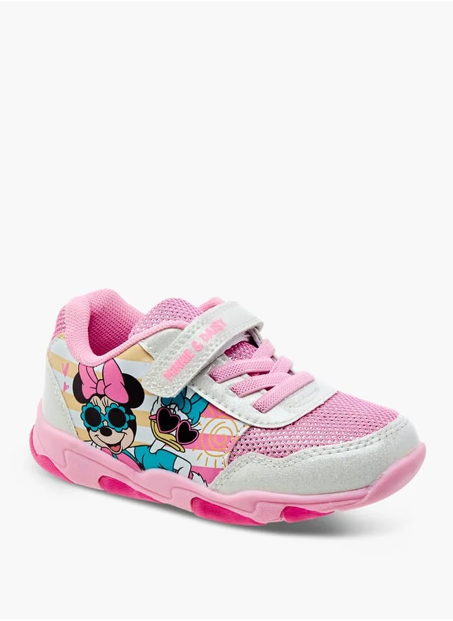 ديزني Girls Minnie and Daisy Printed Light-Up Sneakers with Hook and Loop Closure