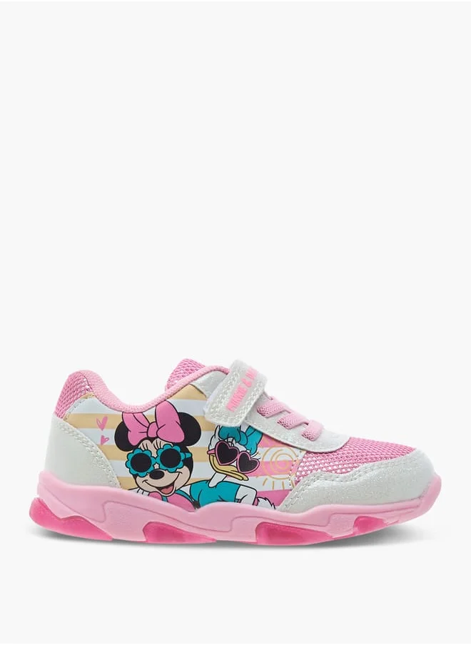 Disney Girls Minnie and Daisy Printed Light-Up Sneakers with Hook and Loop Closure
