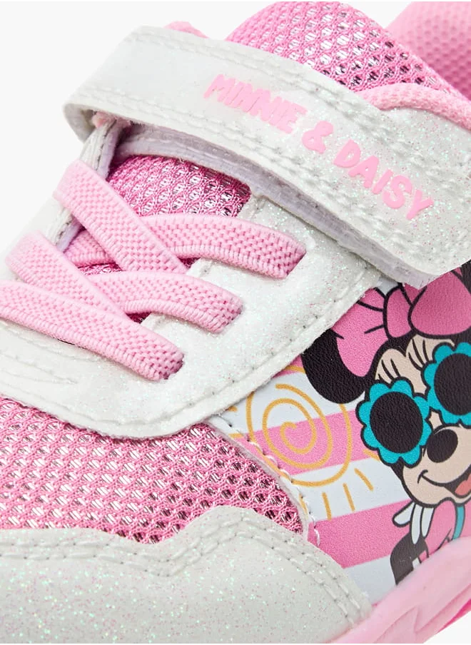 Disney Girls Minnie and Daisy Printed Light-Up Sneakers with Hook and Loop Closure