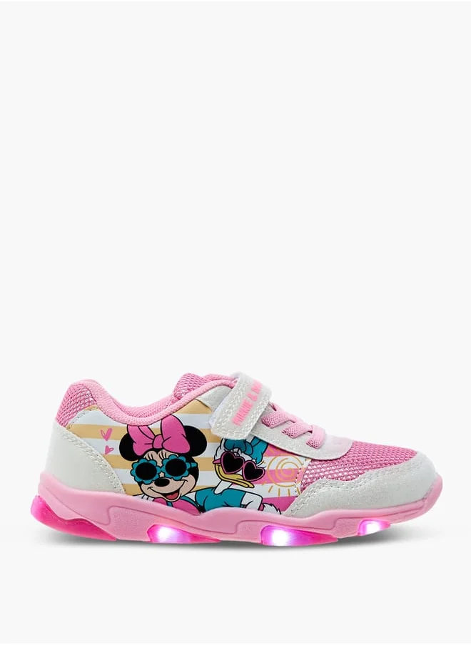 Disney Girls Minnie and Daisy Printed Light-Up Sneakers with Hook and Loop Closure