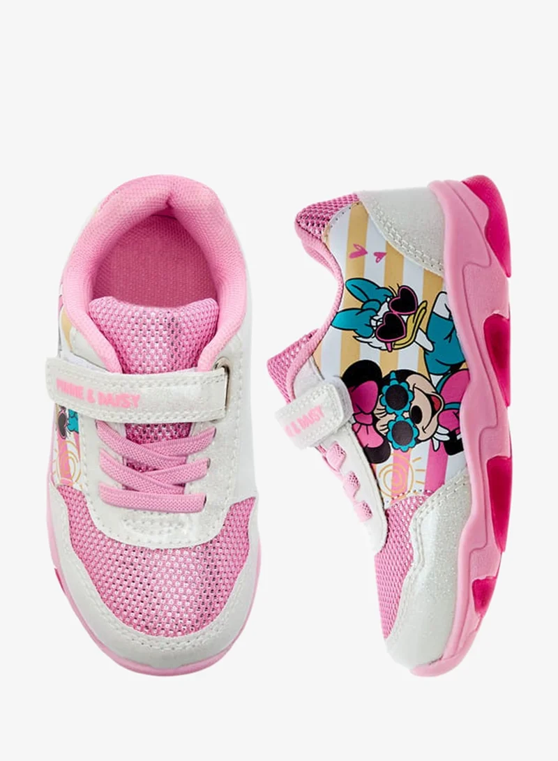 Disney Girls Minnie and Daisy Printed Light-Up Sneakers with Hook and Loop Closure