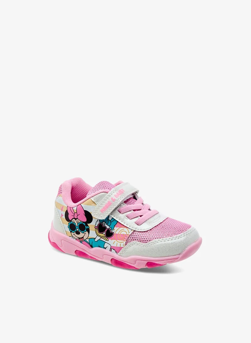 Disney Girls Minnie and Daisy Printed Light-Up Sneakers with Hook and Loop Closure