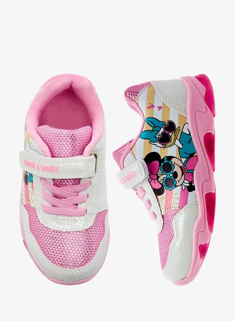 Disney Girls Minnie and Daisy Printed Light-Up Sneakers with Hook and Loop Closure