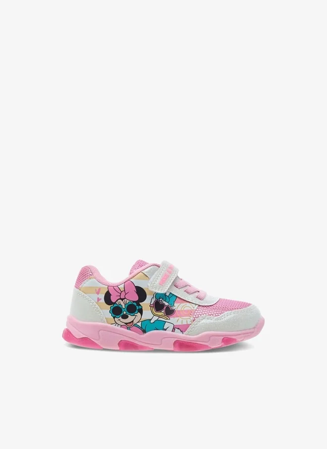 Disney Girls Minnie and Daisy Printed Light-Up Sneakers with Hook and Loop Closure