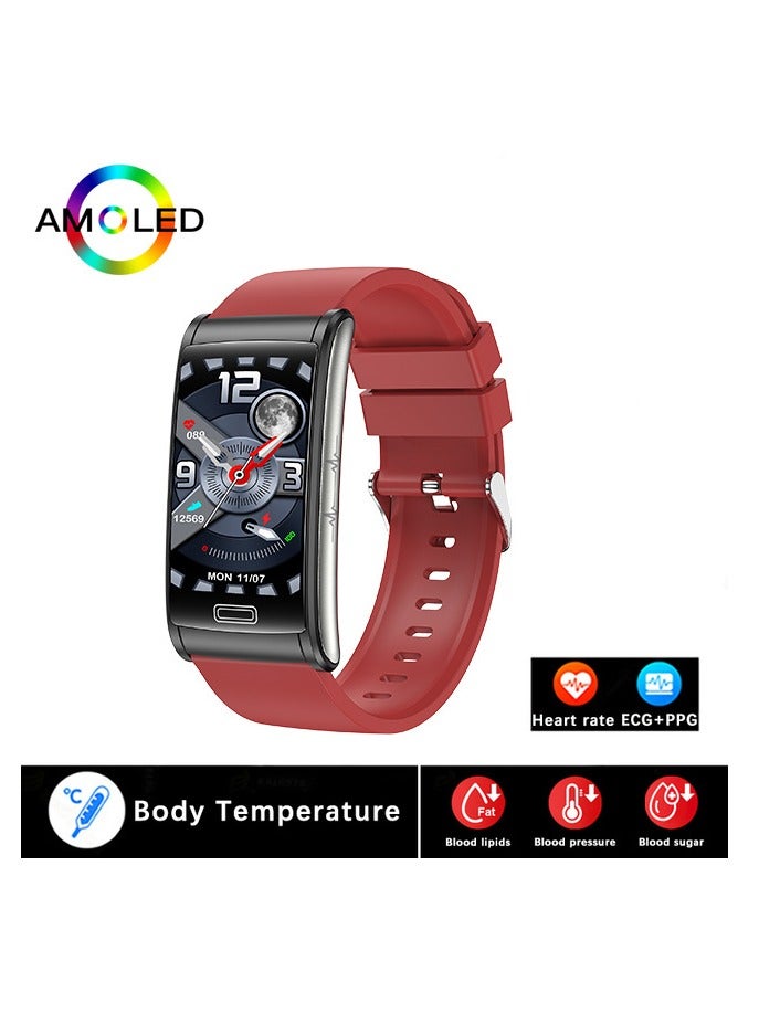 AROAQ E600 Smart Watch , Amoled Display Waterproof Sport Activity Tracker Watch, 1.47" Display Touch Screen Health Tracker Watch With 15 Plus Sports Mode, (Red silicone) - Image 1