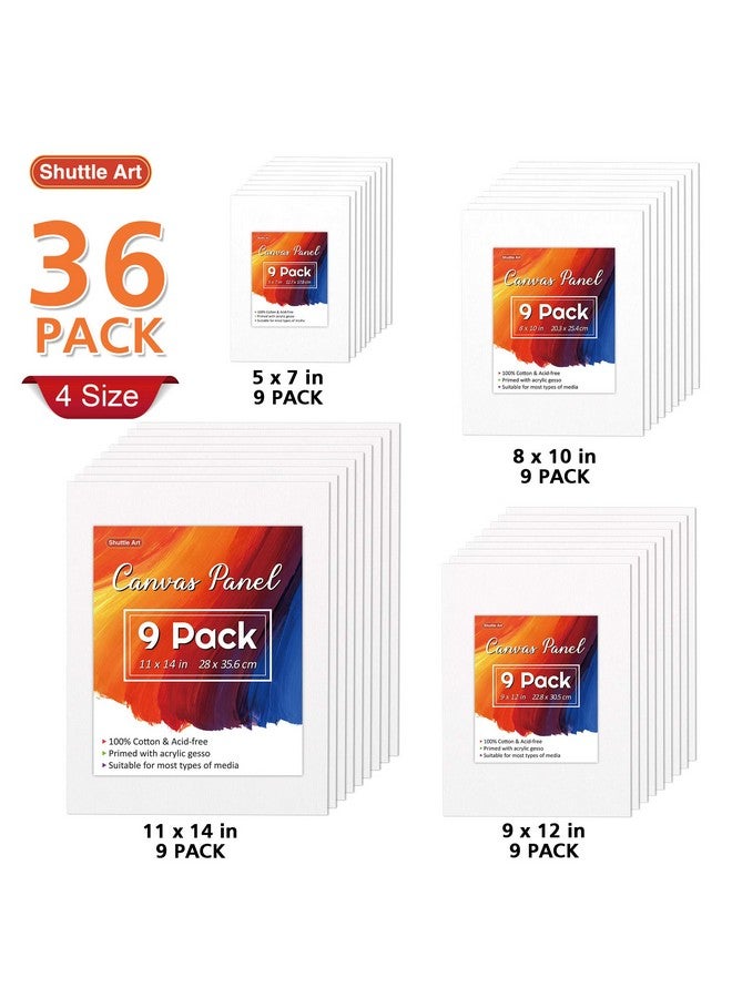 Shuttle Art Painting Canvas Panel 36 Multi Pack 5X7 8X10 9X12 11X14 Inch (9 Pcs Of Each) 100% Cotton Art Canvas Board Primed White Blank Canvas For Kids Adults For Acrylic Oil Painting - Image 2