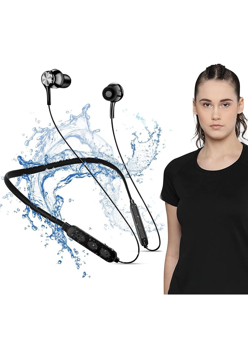 Qpro Wireless Bluetooth Headphones Earphone Bluetooth Wireless Neckband Flexible in-Ear Headphones Headset with Mic, Extra Deep Bass Hands-Free Call/Music, Sports Earbuds, Sweat Proof (Black)  - Image 3
