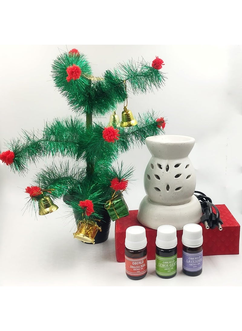 Oberlo Oberlo Ceramic Home dcor White Aroma Diffuser with Rose lemongrssLavendar Aroma Oil Burner for Home Office Aromatherapy 30ml  - Image 4