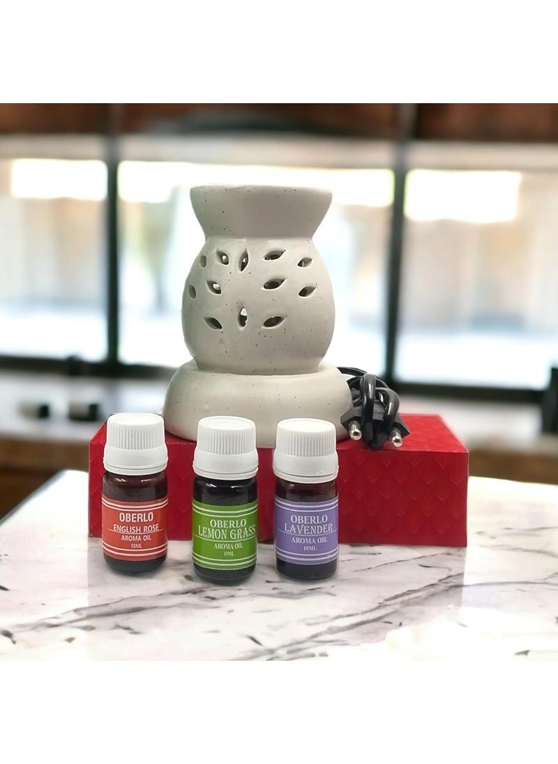 Oberlo Oberlo Ceramic Home dcor White Aroma Diffuser with Rose lemongrssLavendar Aroma Oil Burner for Home Office Aromatherapy 30ml  - Image 1