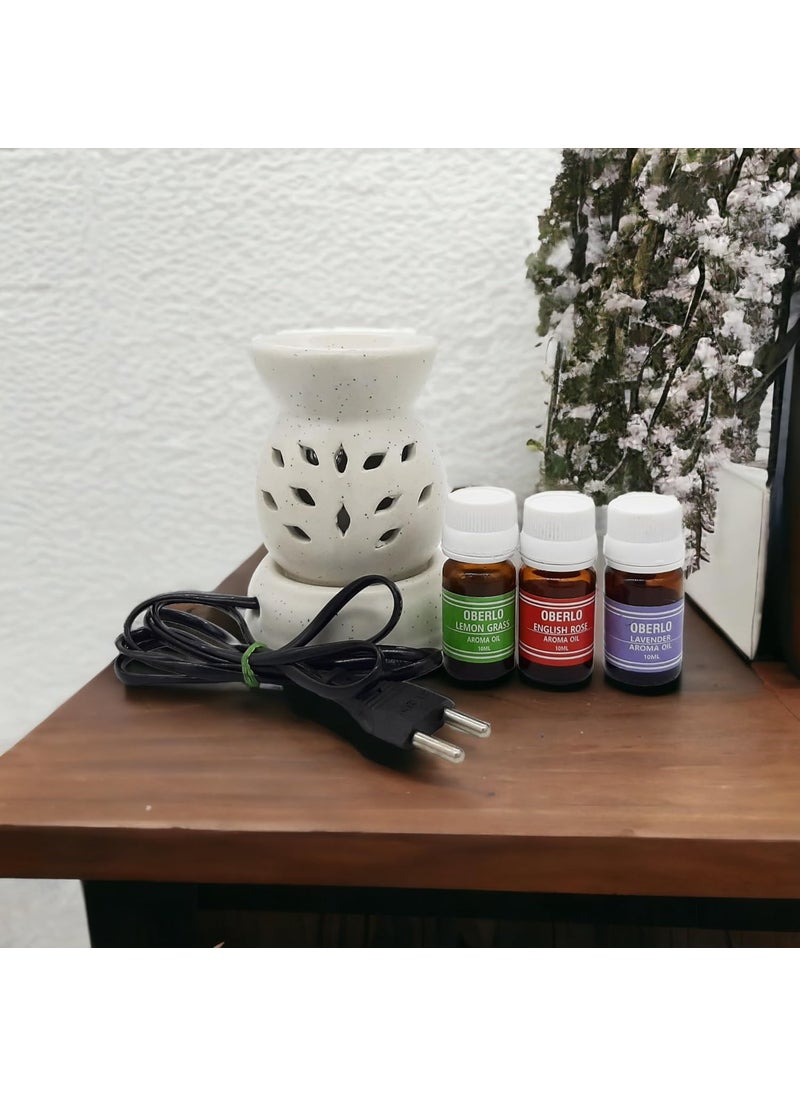 Oberlo Oberlo Ceramic Home dcor White Aroma Diffuser with Rose lemongrssLavendar Aroma Oil Burner for Home Office Aromatherapy 30ml  - Image 3