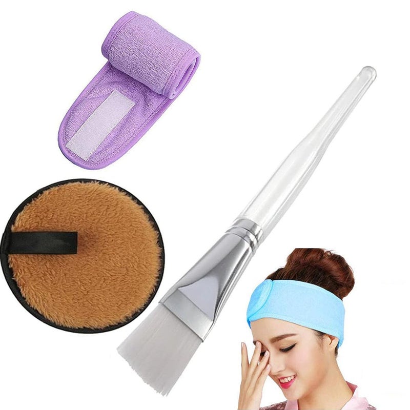ayushicreationa ayushicreationa Spa Facial Headband Wrap Sweat Makeup Hair Towel Nonslip Stretchable Adjustable Headband Tape with Brushes and Sponges for Face Wash Facial Treatment Multi - Image 1