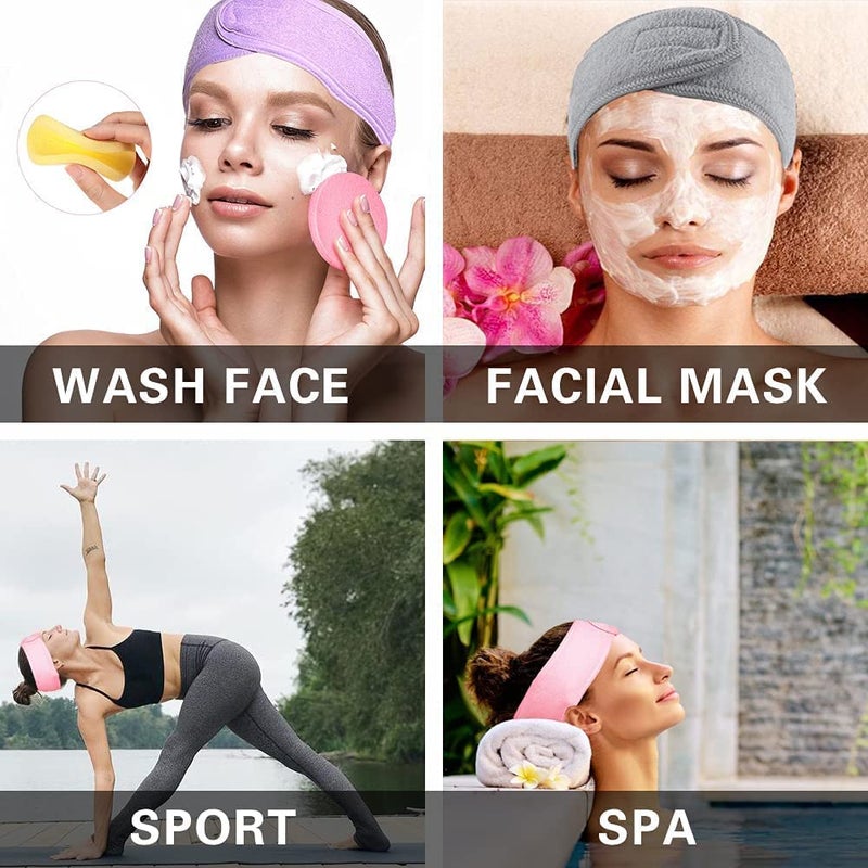 ayushicreationa ayushicreationa Spa Facial Headband Wrap Sweat Makeup Hair Towel Nonslip Stretchable Adjustable Headband Tape with Brushes and Sponges for Face Wash Facial Treatment Multi - Image 3