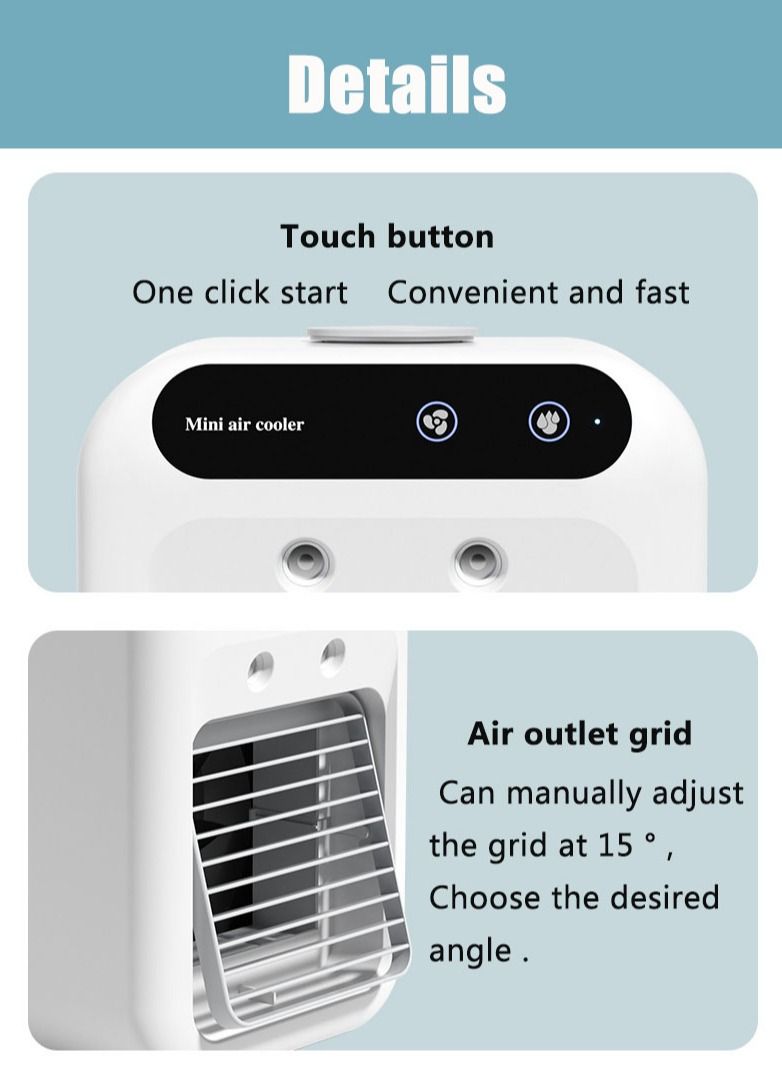 عربست مروحة تكييف هواء صغيرة برذاذ USB صغيرة، مروحة تبريد سطح المكتب، مبرد هواء صغير - Image 3