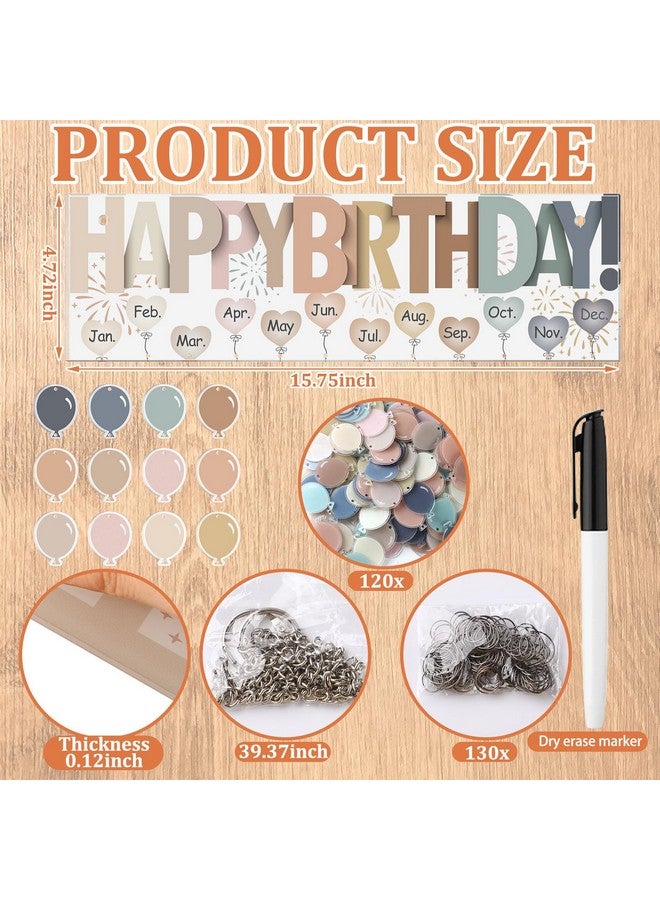 Eersida Birthday Calendar Wall Hanging Family Birthday Plaque With Tags Acrylic Birthday Reminder Calendar Board Classroom Birthday Reminder 120 Tags Christmas Party Gifts Home Decor(Boho Color) - Image 2