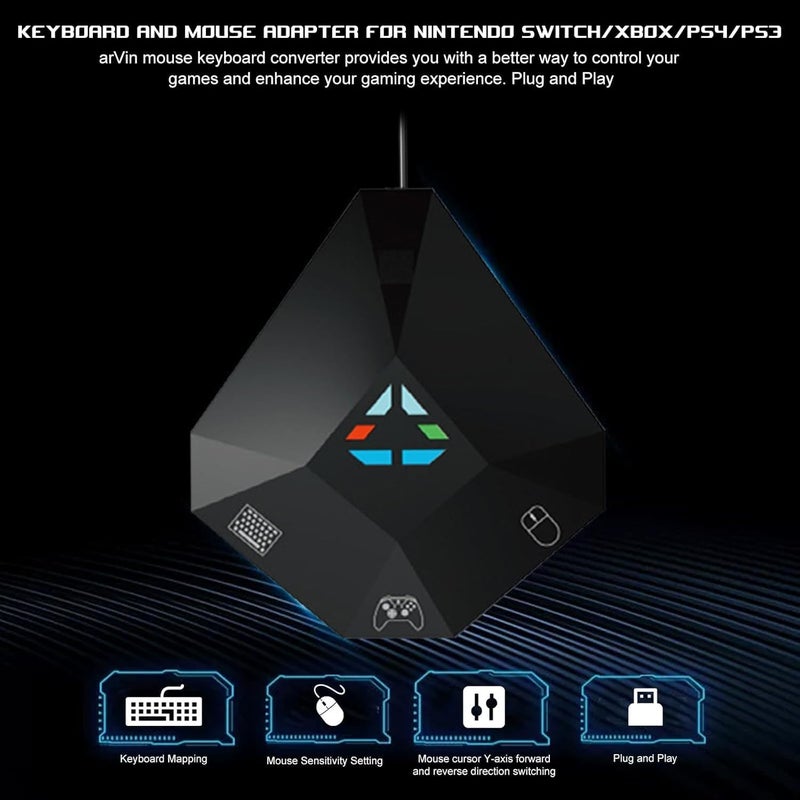 arVin Wired Keyboard and Mouse Adapter for Nintendo Switch/PS4/PS3/Xbox One/Xbox 360 Host Series & for Nintendo Switch Console, Mouse and Keyboard Converter Support Custom Mapping & Reset Button Function - Image 3