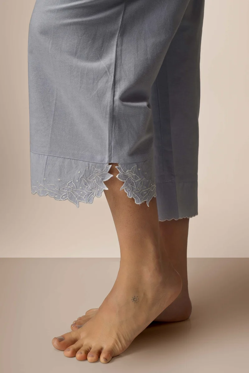 After Dark Brie, Oxford Chambray Pyjama Suit with Embroidery