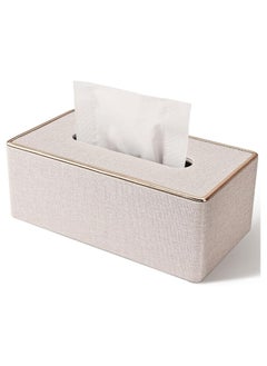 Oasisgalore PU Leather Rectangular Tissue Box Cover for Home, Office, Car, Bathroom (Beige, 9.84"x5.23"x3.77")  - Image 1