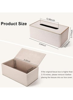 Oasisgalore PU Leather Rectangular Tissue Box Cover for Home, Office, Car, Bathroom (Beige, 9.84"x5.23"x3.77")  - Image 2