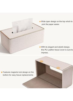 Oasisgalore PU Leather Rectangular Tissue Box Cover for Home, Office, Car, Bathroom (Beige, 9.84"x5.23"x3.77")  - Image 4