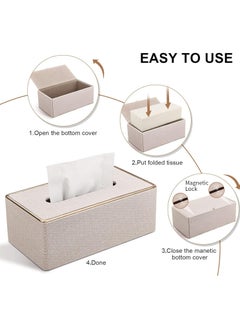 Oasisgalore PU Leather Rectangular Tissue Box Cover for Home, Office, Car, Bathroom (Beige, 9.84"x5.23"x3.77")  - Image 5