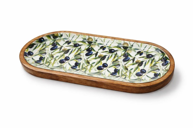 Onlinecraft Mango Wood Decorative Tray with Wooden Rasin Design, Vintage Serving Platter Tray for Ottoman, Coffee Table, Entertaining, Kitchen Counter Organizer, Sizzler Tea & Breakfast Sering Tray (Green) - Image 5