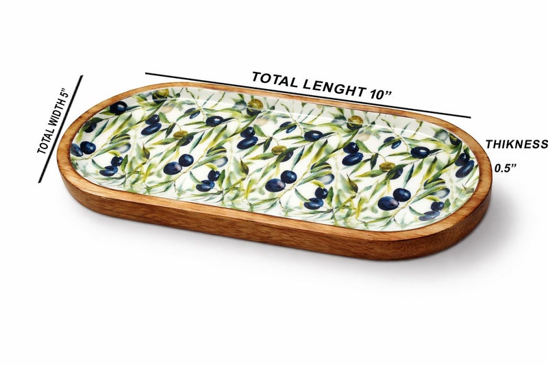 Onlinecraft Mango Wood Decorative Tray with Wooden Rasin Design, Vintage Serving Platter Tray for Ottoman, Coffee Table, Entertaining, Kitchen Counter Organizer, Sizzler Tea & Breakfast Sering Tray (Green) - Image 4