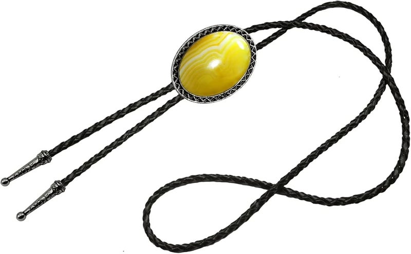 Moranse Bolo Tie with Natural Tiger Eye Stone Celtic Style Genuine and Cowhide Rope - Image 2