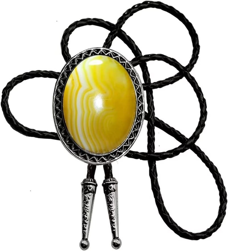 Moranse Bolo Tie with Natural Tiger Eye Stone Celtic Style Genuine and Cowhide Rope - Image 1