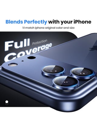 For iPhone 17 Pro Camera Lens Protector [Drop Protection] [Full Coverage] [3D Metal] [Case Friendly] Tempered Glass Camera Cover — Blue - view 2