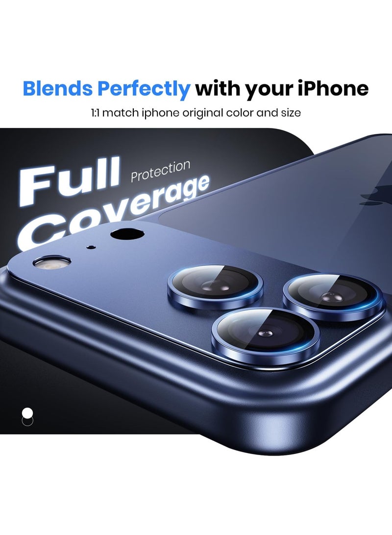 For iPhone 17 Pro Camera Lens Protector [Drop Protection] [Full Coverage] [3D Metal] [Case Friendly] Tempered Glass Camera Cover — Blue - Image 2