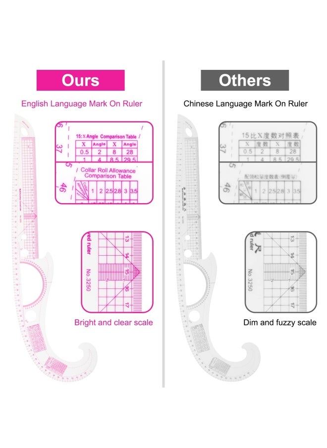 Extcct13PCS Styling Sewing French Curve Ruler Set Dress Makers Ruler Clear Sewing Tailors Pattern Making Ruler for Fashion Design and Guides for Fabric English Language Mark on Rulers