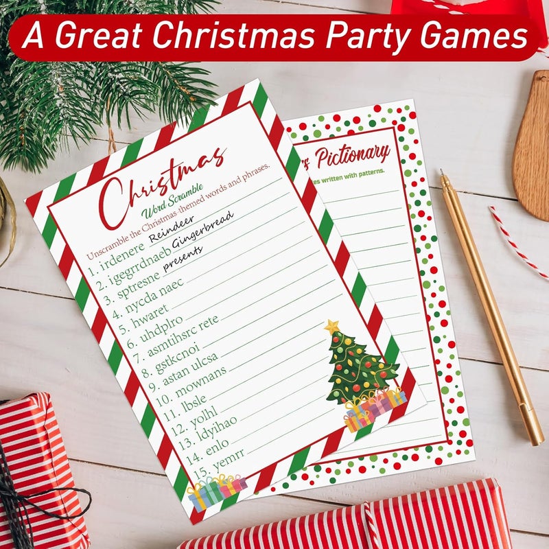COCHIE 30 Players Christmas Party Games for Adults Family Office Large Groups, Xmas Parties Songs Pictionary Game, Guesstures Game, Word Scramble Games with Answer Key (Christmas Tree) - Image 4