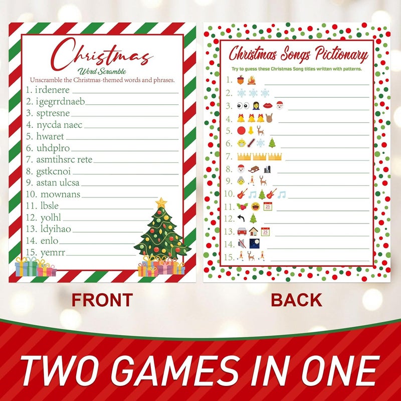 COCHIE 30 Players Christmas Party Games for Adults Family Office Large Groups, Xmas Parties Songs Pictionary Game, Guesstures Game, Word Scramble Games with Answer Key (Christmas Tree) - Image 2