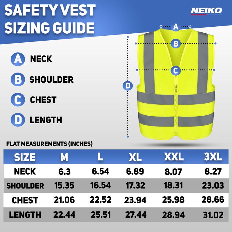 Neiko 53941A High Visibility Safety Vest with Reflective Strips | Size Large | Neon Yellow Color | Zipper Front | For Emergency, Construction and Safety Use - Image 5