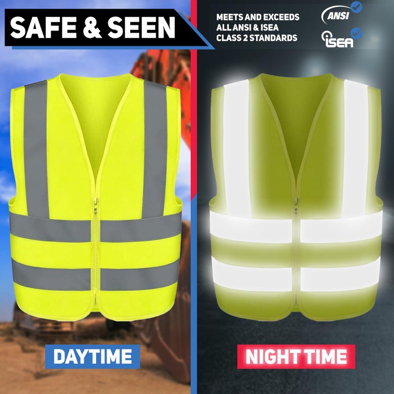 Neiko 53941A High Visibility Safety Vest with Reflective Strips | Size Large | Neon Yellow Color | Zipper Front | For Emergency, Construction and Safety Use - Image 3