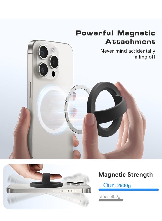 قبضة هاتف مغناطيسية، قبضة حلقية قابلة للإزالة مع حزام إصبع ناعم، حامل حلقي للهاتف من السيليكون لظهر الهاتف لهاتف iPhone 16/15/14/13/12 Pro Max/Plus، أسود - Image 2