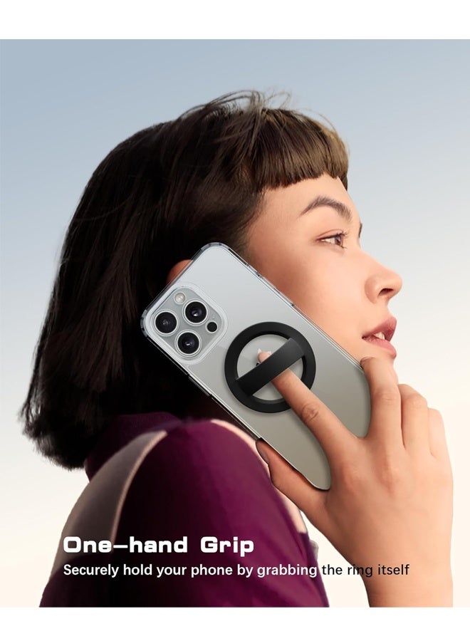 قبضة هاتف مغناطيسية، قبضة حلقية قابلة للإزالة مع حزام إصبع ناعم، حامل حلقي للهاتف من السيليكون لظهر الهاتف لهاتف iPhone 16/15/14/13/12 Pro Max/Plus، أسود - Image 4