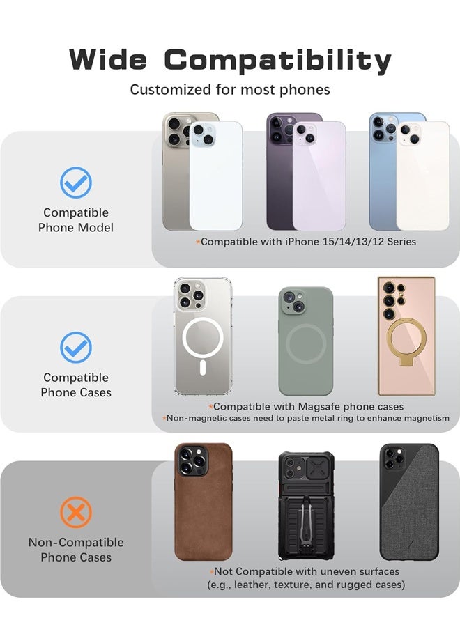 قبضة هاتف مغناطيسية، قبضة حلقية قابلة للإزالة مع حزام إصبع ناعم، حامل حلقي للهاتف من السيليكون لظهر الهاتف لهاتف iPhone 16/15/14/13/12 Pro Max/Plus، أسود - Image 5