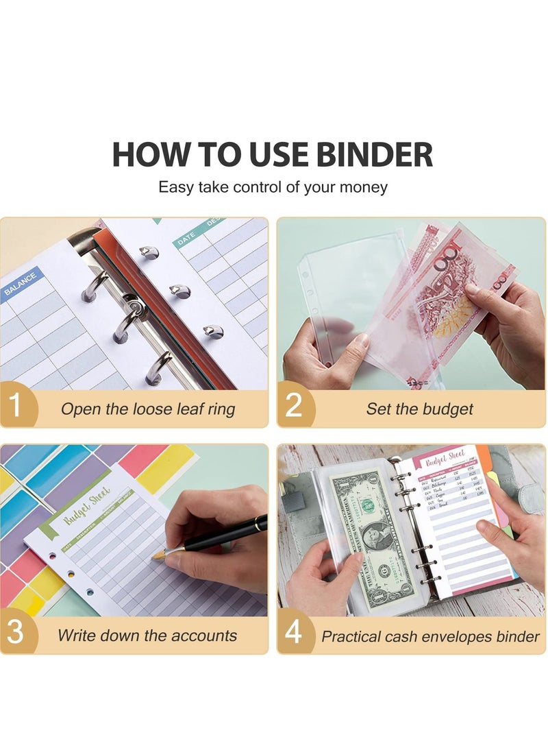 SYOSI Budget Binder with Zipper Envelopes, Cash Envelopes for Budgeting, A6 PU Leather Budget Binder Planner with 12 Pcs Clear Zipper Envelopes, 12 Pcs Budget Sheets for Budgeting, Saving Money(Purple) - Image 2