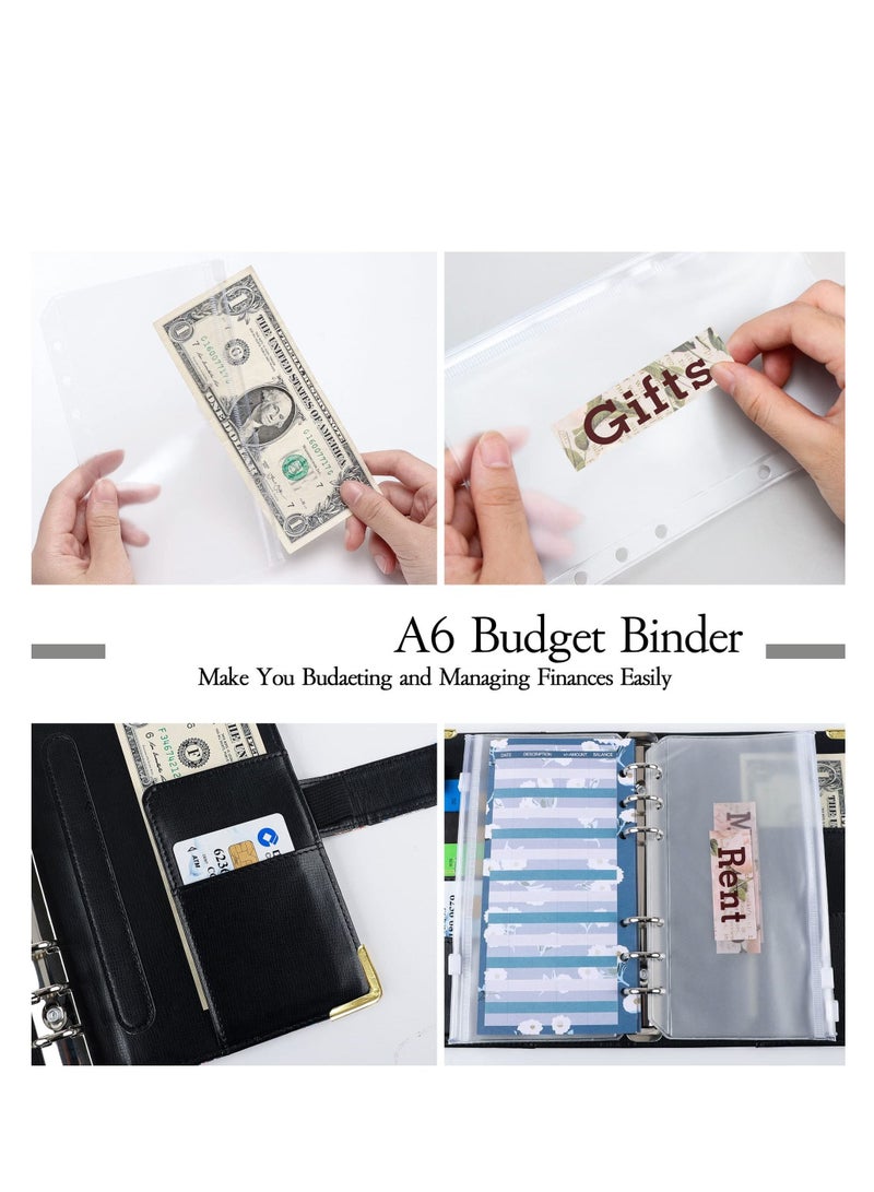 SYOSI Budget Binder with Zipper Envelopes, Cash Envelopes for Budgeting, A6 PU Leather Budget Binder Planner with 12 Pcs Clear Zipper Envelopes, 12 Pcs Budget Sheets for Budgeting, Saving Money(Purple) - Image 3